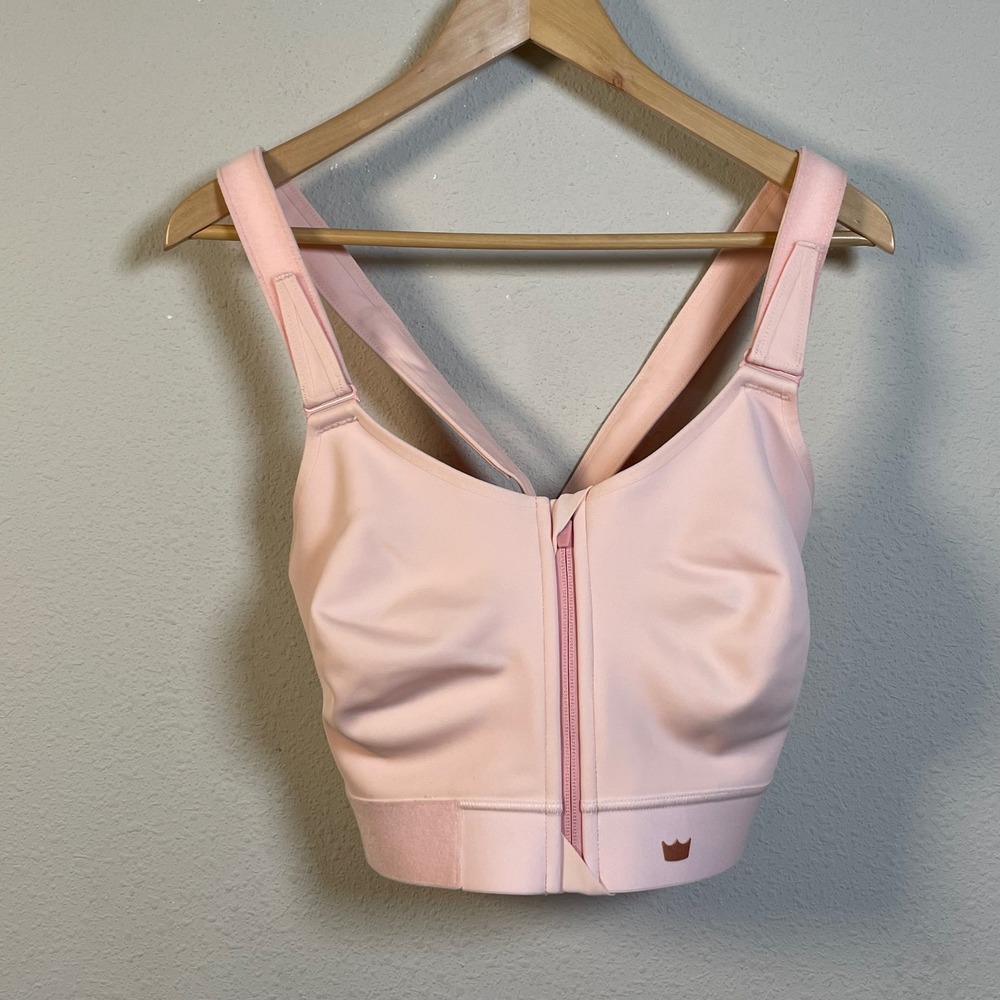 SHEFIT Flex Sports Bra Women 4Luxe Pink Marble Zip Front Adjustable High Impact